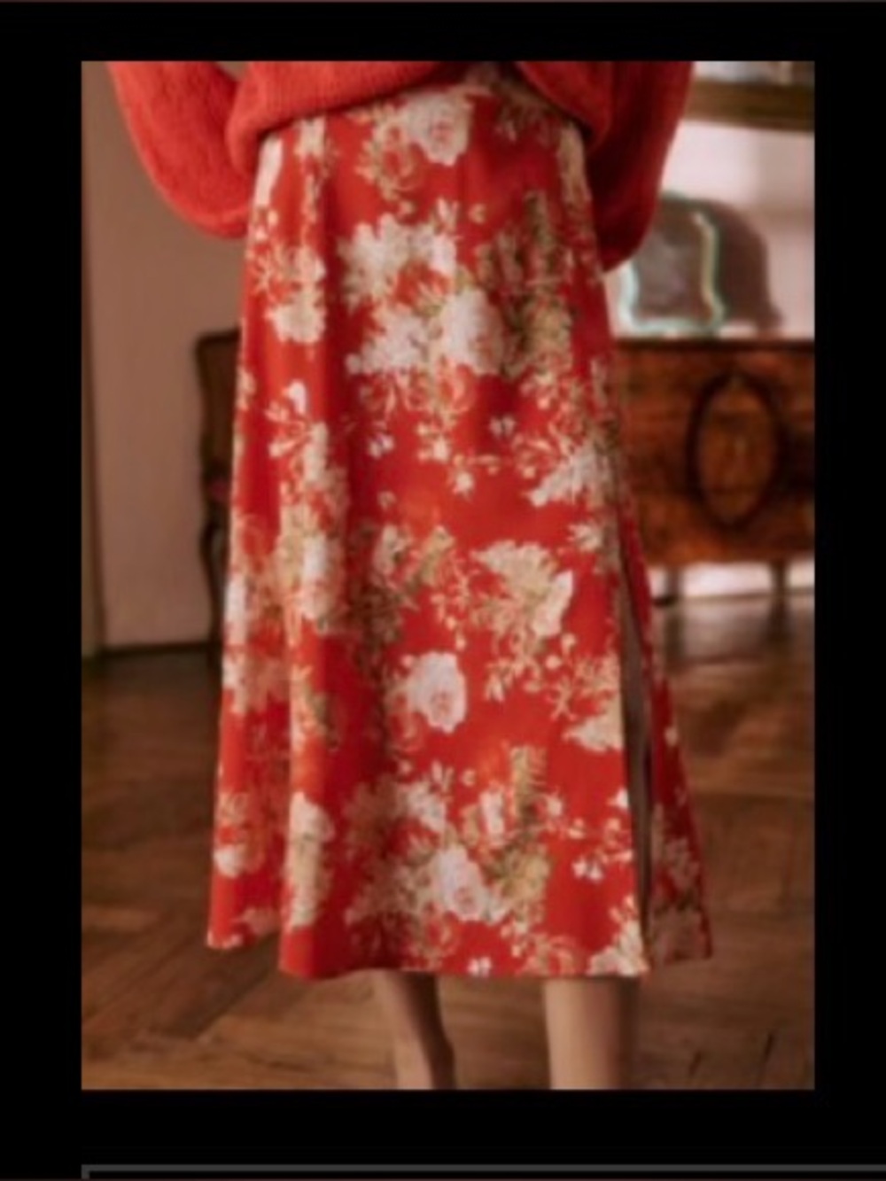 Sezane Red Floral Midi Skirt